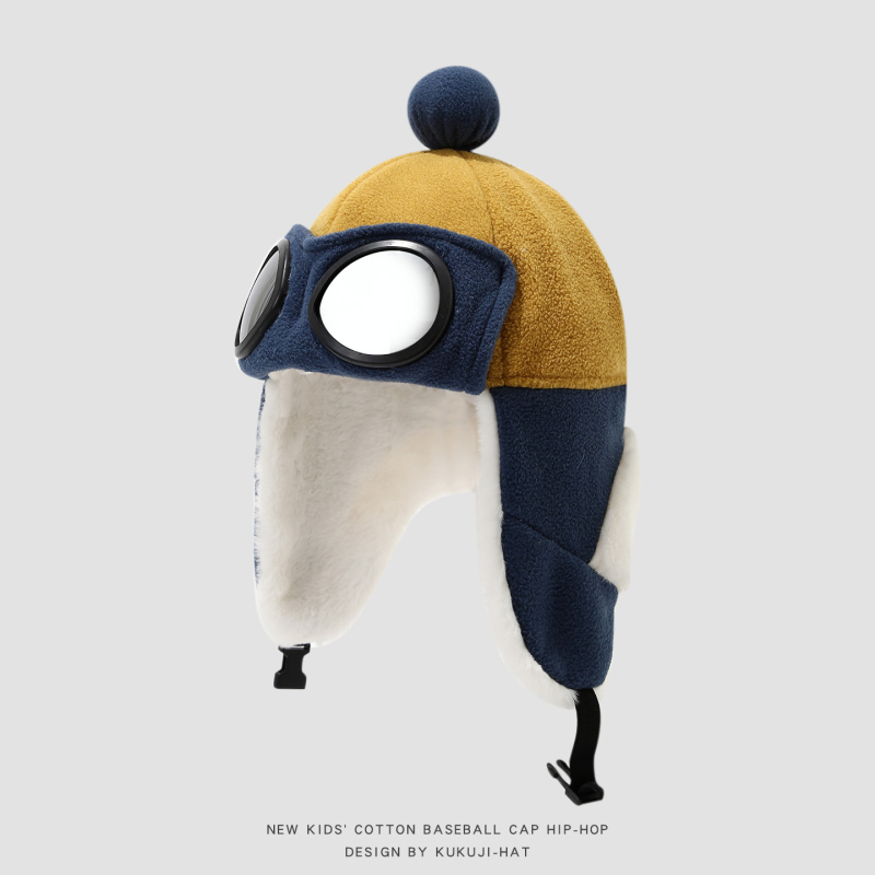 Žieminė Lei Feng kepurė vaikams su lakūnų akiniais, vėjo atspari ir šilta, amžius 4–6 metai