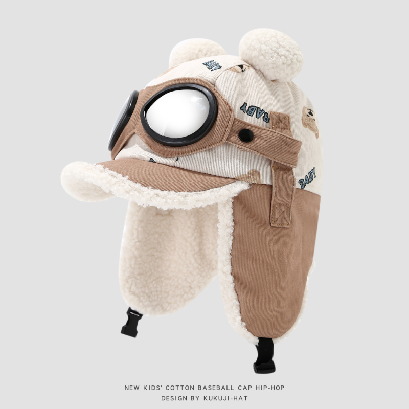 Žieminė Lei Feng kepurė vaikams su lakūnų akiniais, vėjo atspari ir šilta, amžius 4–6 metai