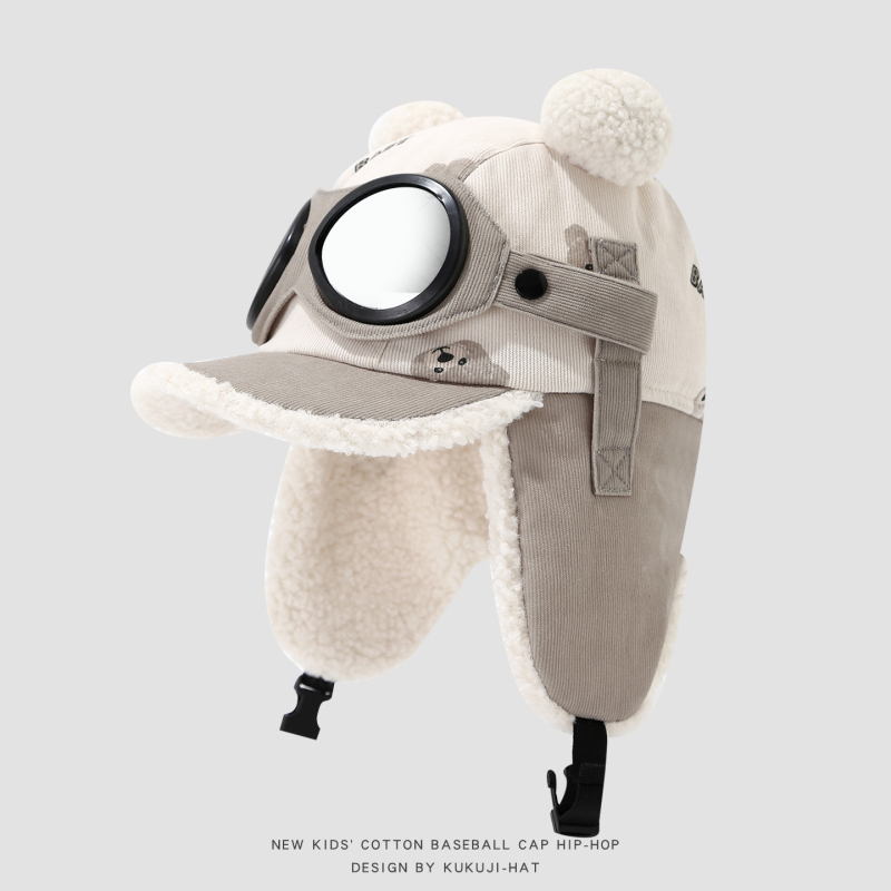 Žieminė Lei Feng kepurė vaikams su lakūnų akiniais, vėjo atspari ir šilta, amžius 4–6 metai