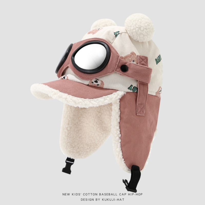 Žieminė Lei Feng kepurė vaikams su lakūnų akiniais, vėjo atspari ir šilta, amžius 4–6 metai