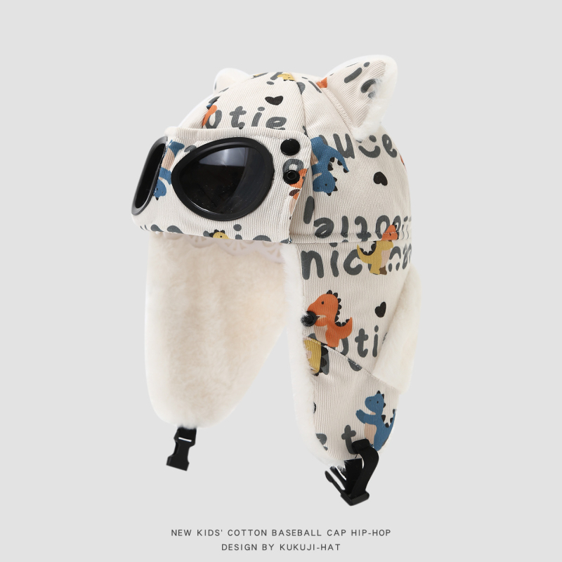 Žieminė Lei Feng kepurė vaikams su lakūnų akiniais, vėjo atspari ir šilta, amžius 4–6 metai