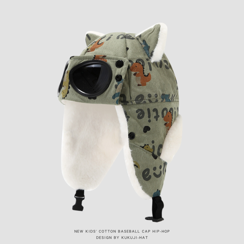 Žieminė Lei Feng kepurė vaikams su lakūnų akiniais, vėjo atspari ir šilta, amžius 4–6 metai