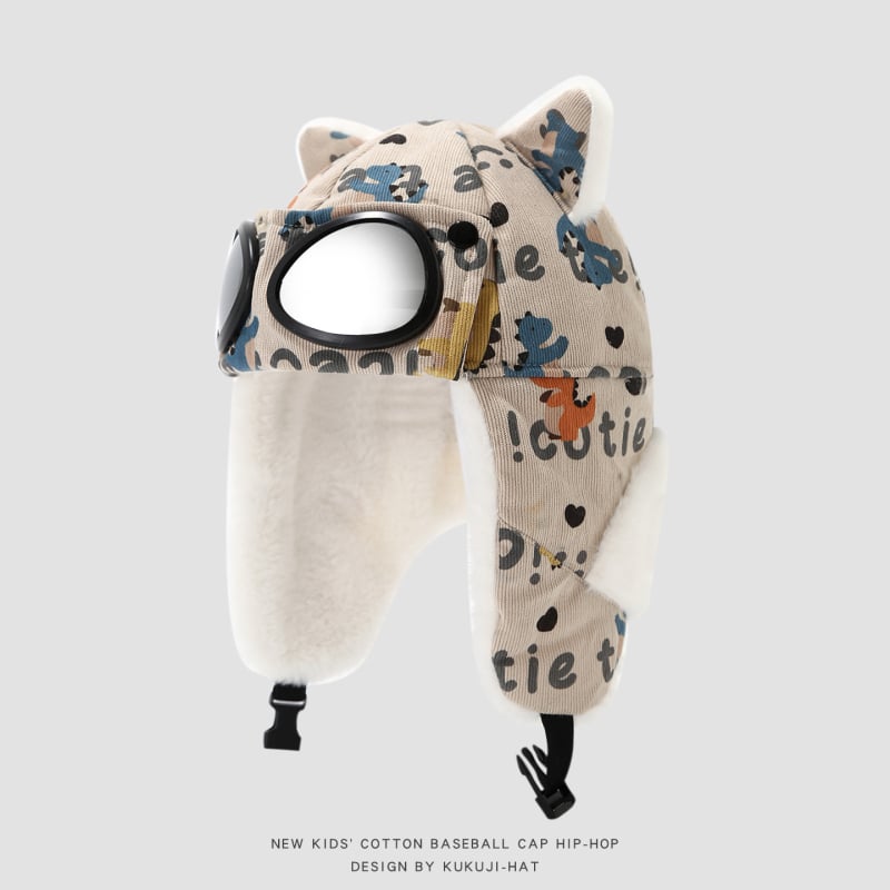 Žieminė Lei Feng kepurė vaikams su lakūnų akiniais, vėjo atspari ir šilta, amžius 4–6 metai