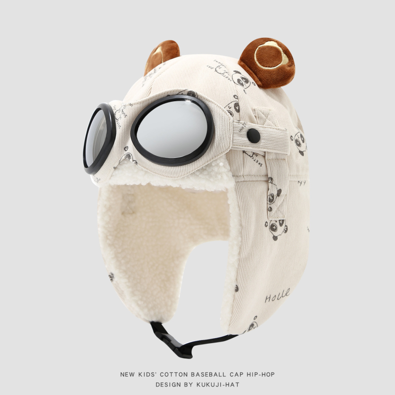 Žieminė Lei Feng kepurė vaikams su lakūnų akiniais, vėjo atspari ir šilta, amžius 4–6 metai