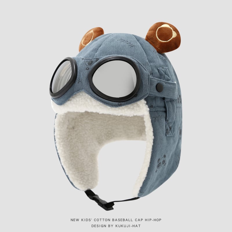 Žieminė Lei Feng kepurė vaikams su lakūnų akiniais, vėjo atspari ir šilta, amžius 4–6 metai