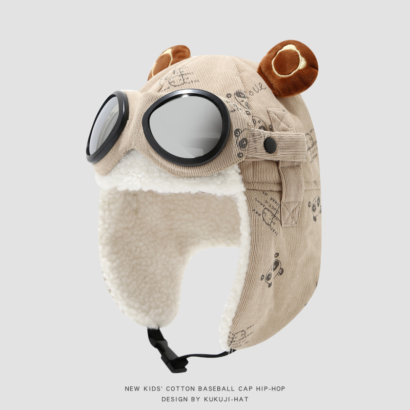 Žieminė Lei Feng kepurė vaikams su lakūnų akiniais, vėjo atspari ir šilta, amžius 4–6 metai