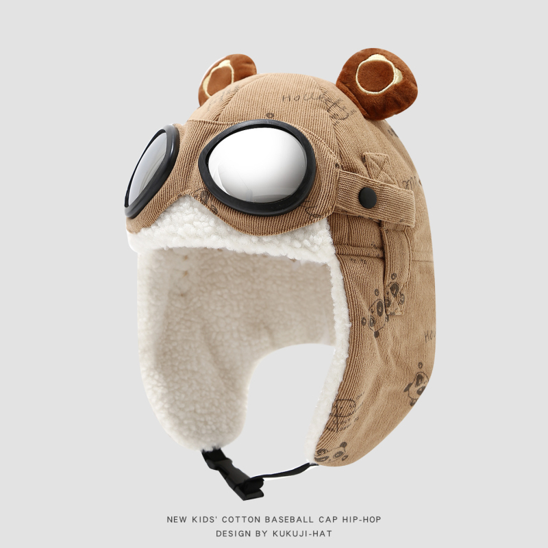 Žieminė Lei Feng kepurė vaikams su lakūnų akiniais, vėjo atspari ir šilta, amžius 4–6 metai