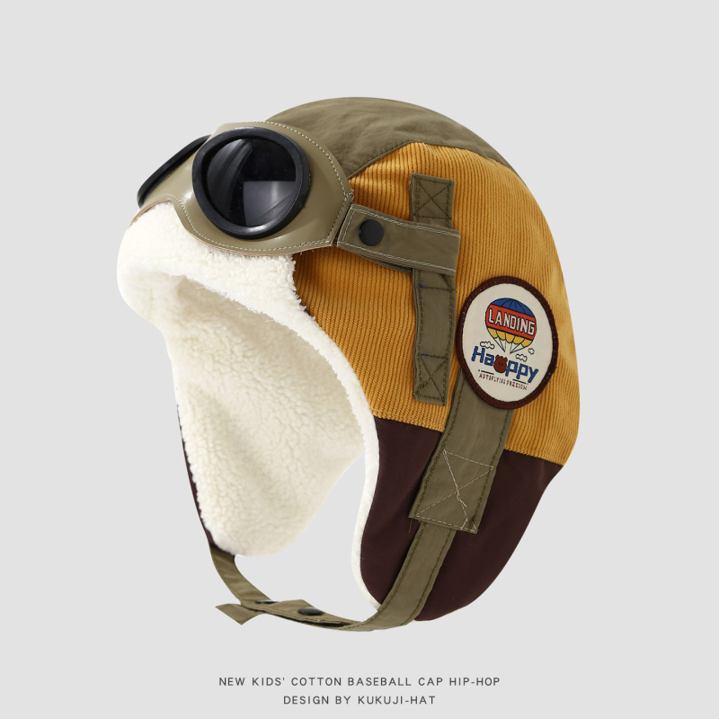 Žieminė Lei Feng kepurė vaikams su lakūnų akiniais, vėjo atspari ir šilta, amžius 4–6 metai