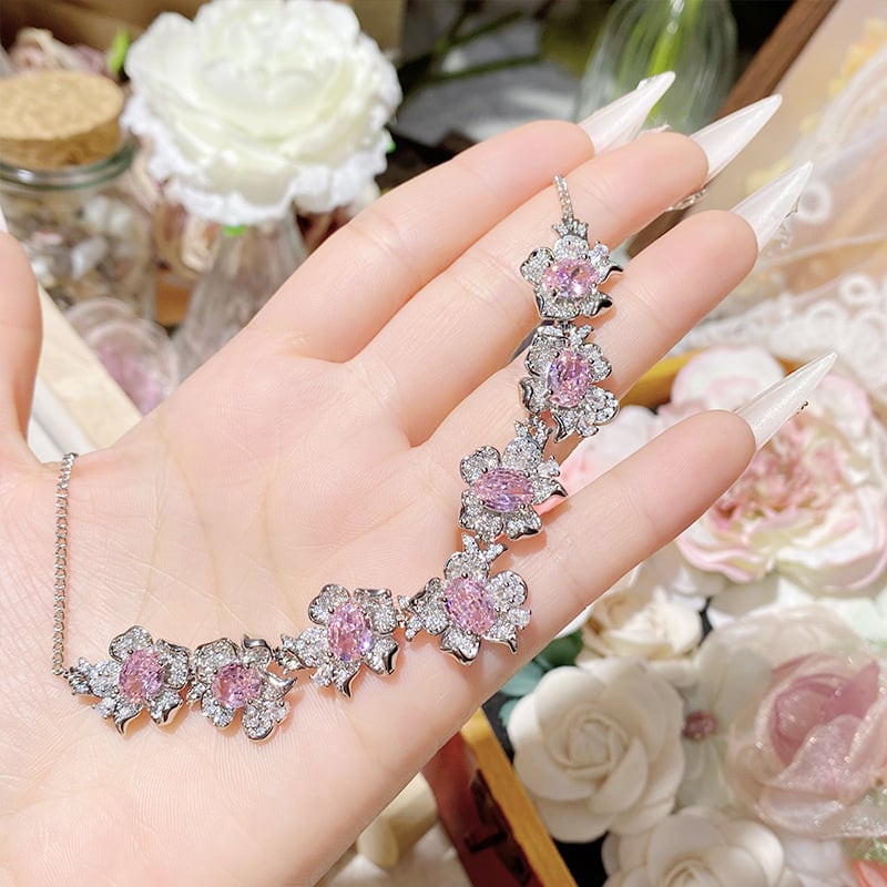 Vario pakabukas ir apyrankės rinkinys su gėlių raštu, auksu dengtas įdėklas su dirbtiniais akmenimis, kryžminė grandinė