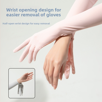 Дълги UV ръкавици от ледено копринено плат — нейлон/ice silk смес с 11–20% спандекс, UV защита, лято 2024