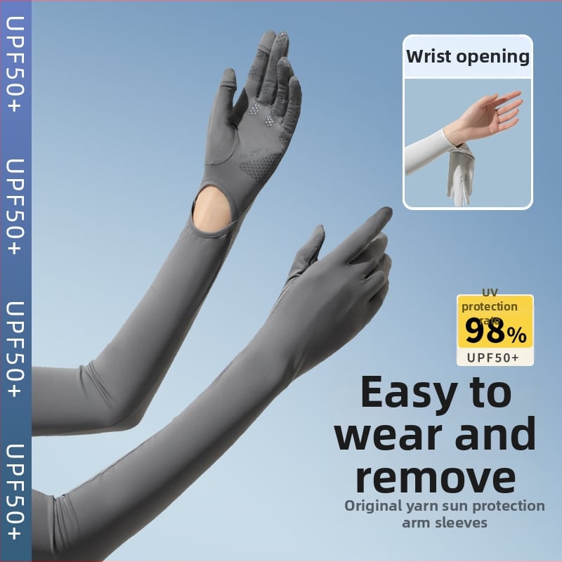 Дълги UV ръкавици от ледено копринено плат — нейлон/ice silk смес с 11–20% спандекс, UV защита, лято 2024