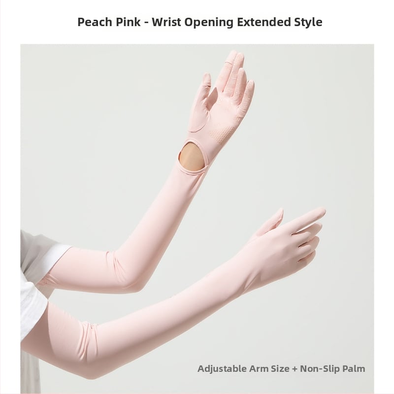 Дълги UV ръкавици от ледено копринено плат — нейлон/ice silk смес с 11–20% спандекс, UV защита, лято 2024