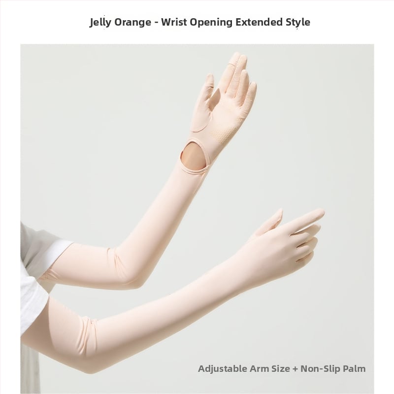 Дълги UV ръкавици от ледено копринено плат — нейлон/ice silk смес с 11–20% спандекс, UV защита, лято 2024