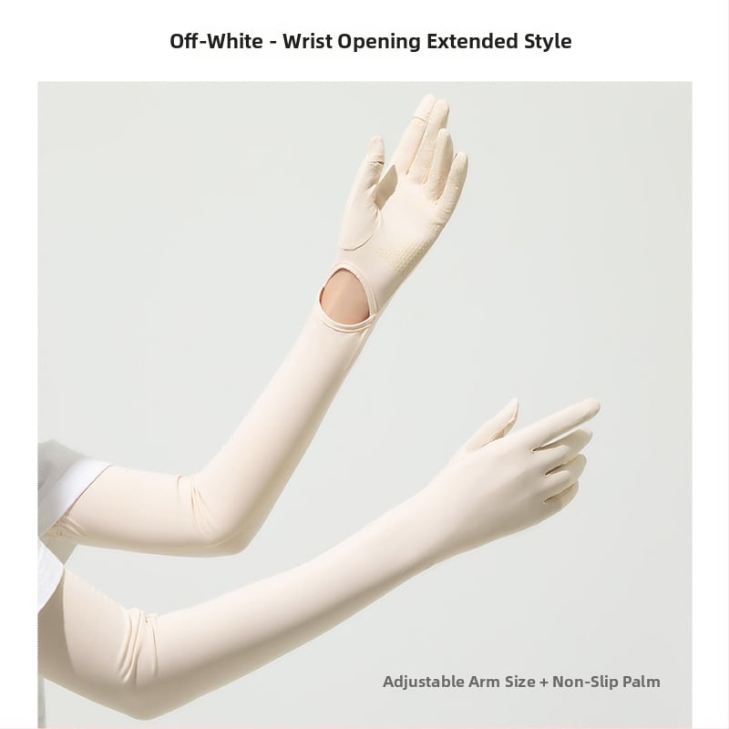 Дълги UV ръкавици от ледено копринено плат — нейлон/ice silk смес с 11–20% спандекс, UV защита, лято 2024