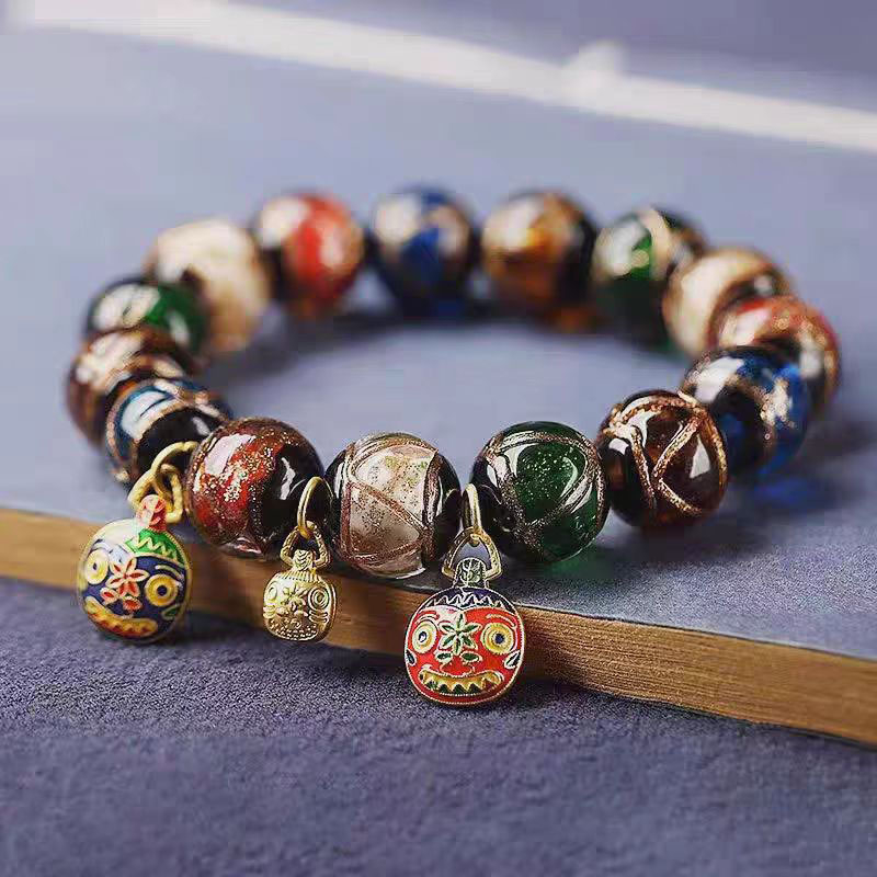 Geometriska stikla rokassprādze, roku darbs, etniska stila, universāla, 18 gab.