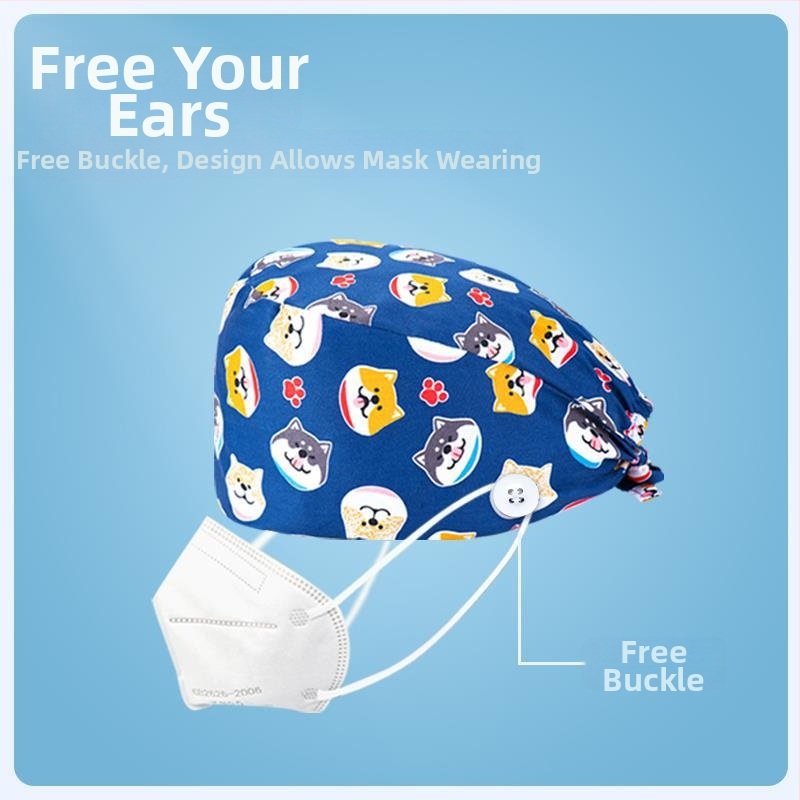 Chirurgická čiapka s matným digitálnym potlačou, spona, unisex, bavlnený twill, graffiti vzor