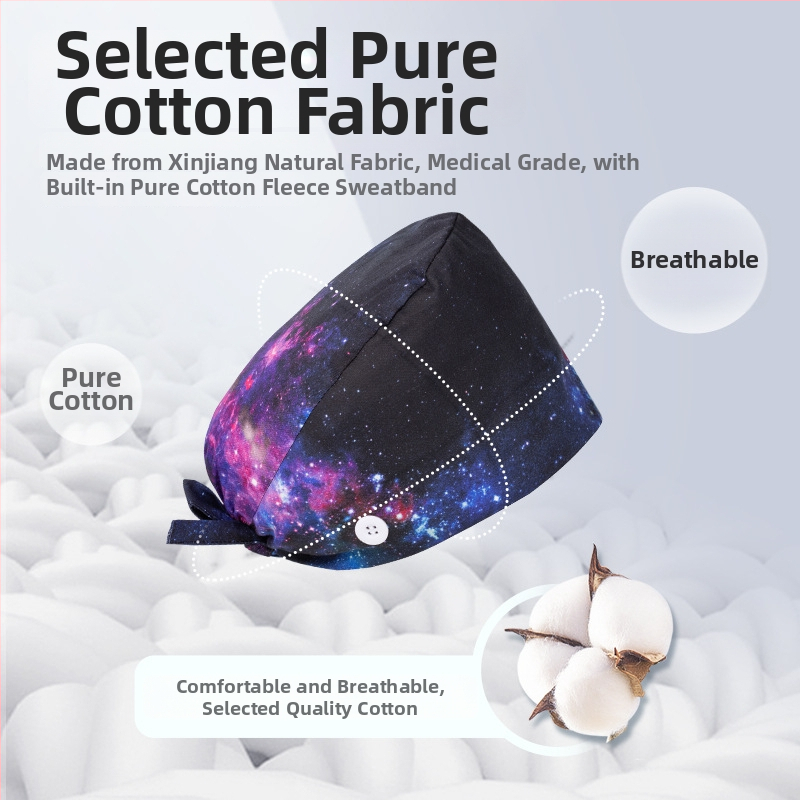 Chirurgická čiapka s matným digitálnym potlačou, spona, unisex, bavlnený twill, graffiti vzor