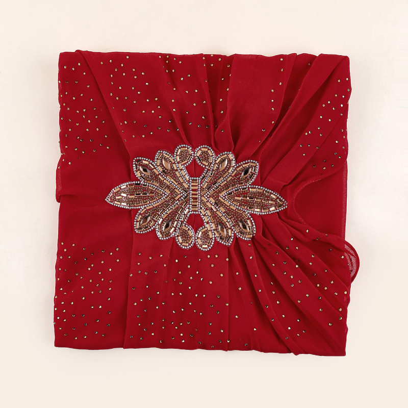 Etninio stiliaus šifono turbanas, paprastas audinys, vientisas mono raštas, siuvinėtas dekoras, pritaikomas