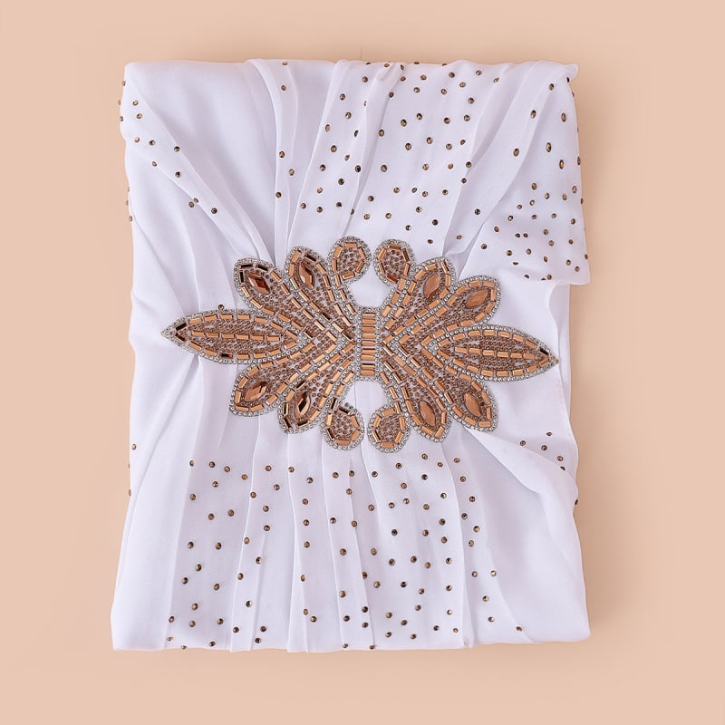 Etninio stiliaus šifono turbanas, paprastas audinys, vientisas mono raštas, siuvinėtas dekoras, pritaikomas