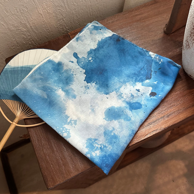 Șal pătrat mic – Tie-Dye, protecție solară, stil INS, țesătură viscoză TR, țesătură simplă (vara 2024)