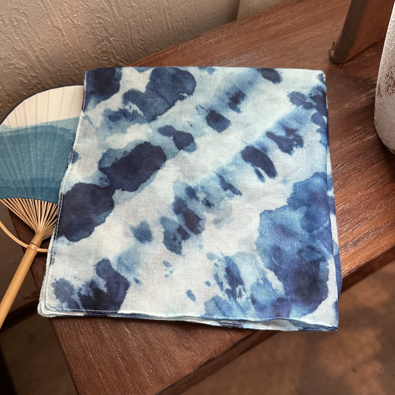 Șal pătrat mic – Tie-Dye, protecție solară, stil INS, țesătură viscoză TR, țesătură simplă (vara 2024)