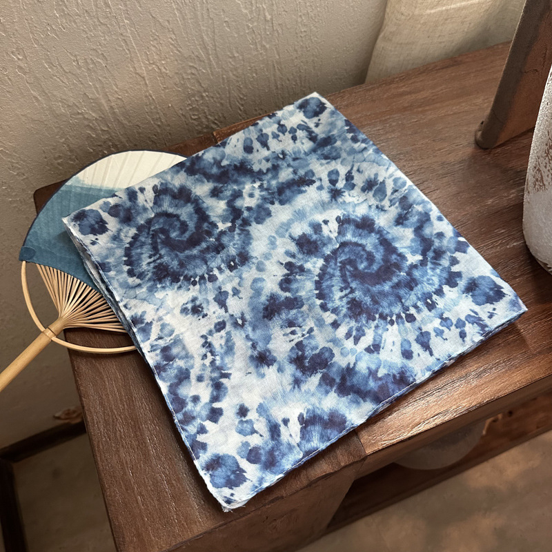 Șal pătrat mic – Tie-Dye, protecție solară, stil INS, țesătură viscoză TR, țesătură simplă (vara 2024)