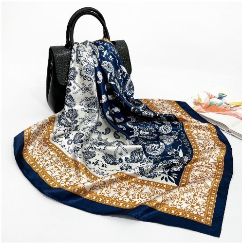 Șal pătrat cu model Paisley, Twill poliester, stil vintage literar, lansare vară 2024