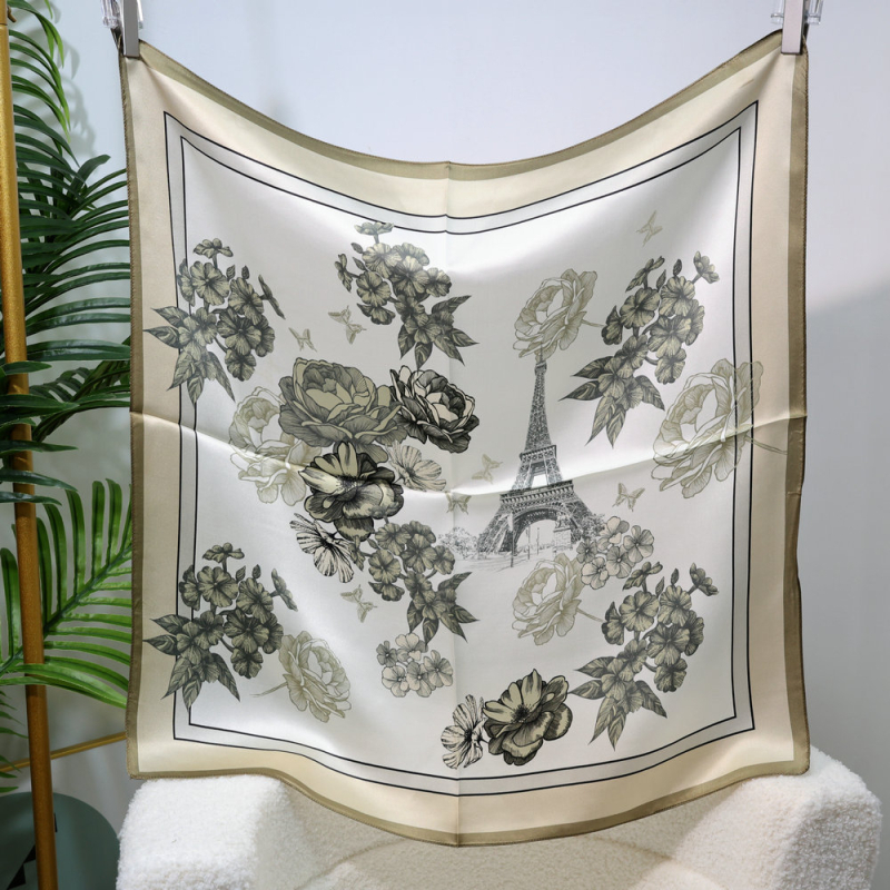 Esarfa de mătase pătrată – imprimeu floral, 100% mătase, lansare toamnă 2024, stil versatil și elegant