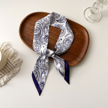 Șal pentru păr în stil franțuzesc din mătase sintetică, panglică lungă – țesătură simplă, imprimare, Primăvara 2024