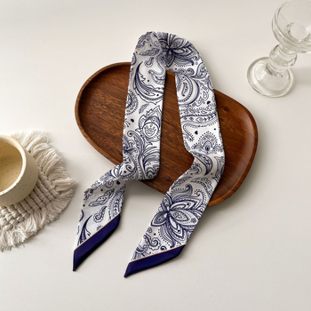 Șal pentru păr în stil franțuzesc din mătase sintetică, panglică lungă – țesătură simplă, imprimare, Primăvara 2024