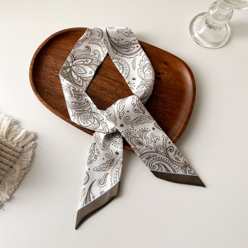 Șal pentru păr în stil franțuzesc din mătase sintetică, panglică lungă – țesătură simplă, imprimare, Primăvara 2024