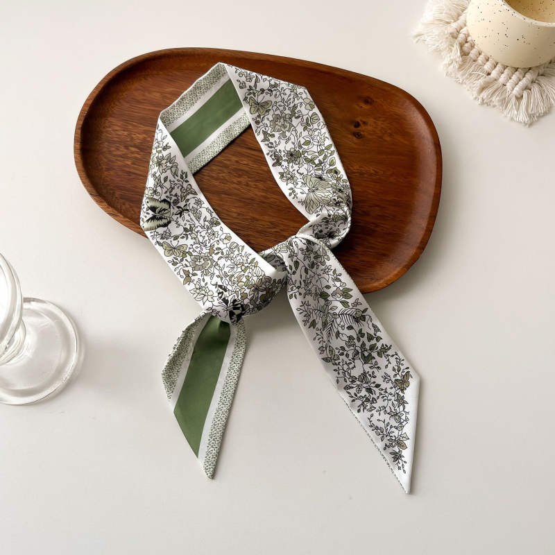 Șal pentru păr în stil franțuzesc din mătase sintetică, panglică lungă – țesătură simplă, imprimare, Primăvara 2024