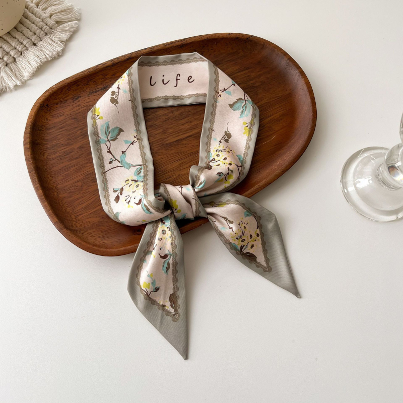 Șal pentru păr în stil franțuzesc din mătase sintetică, panglică lungă – țesătură simplă, imprimare, Primăvara 2024