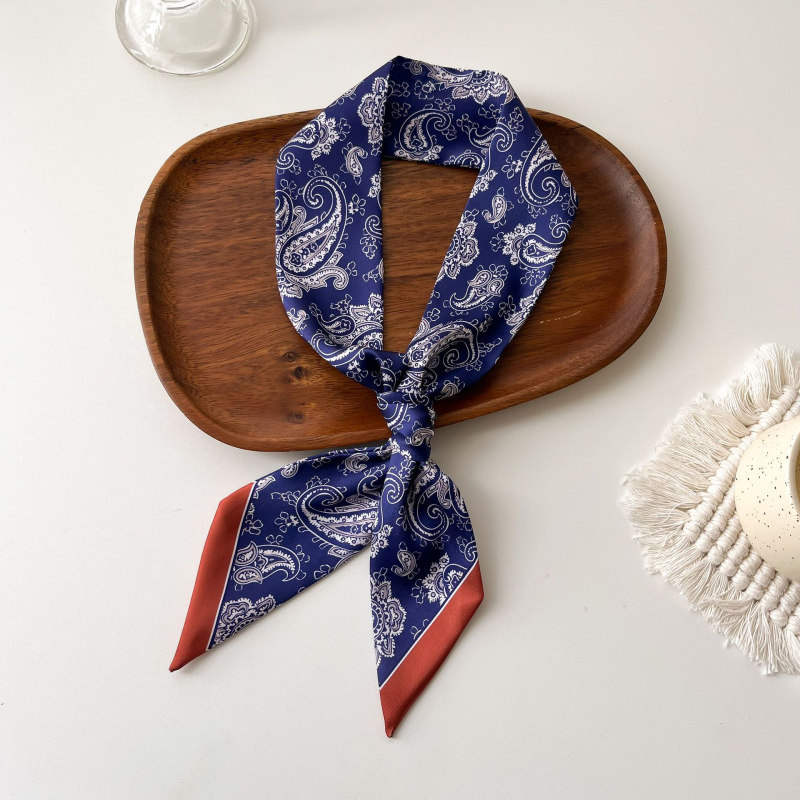 Șal pentru păr în stil franțuzesc din mătase sintetică, panglică lungă – țesătură simplă, imprimare, Primăvara 2024