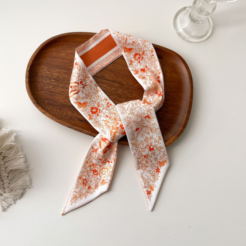 Șal pentru păr în stil franțuzesc din mătase sintetică, panglică lungă – țesătură simplă, imprimare, Primăvara 2024