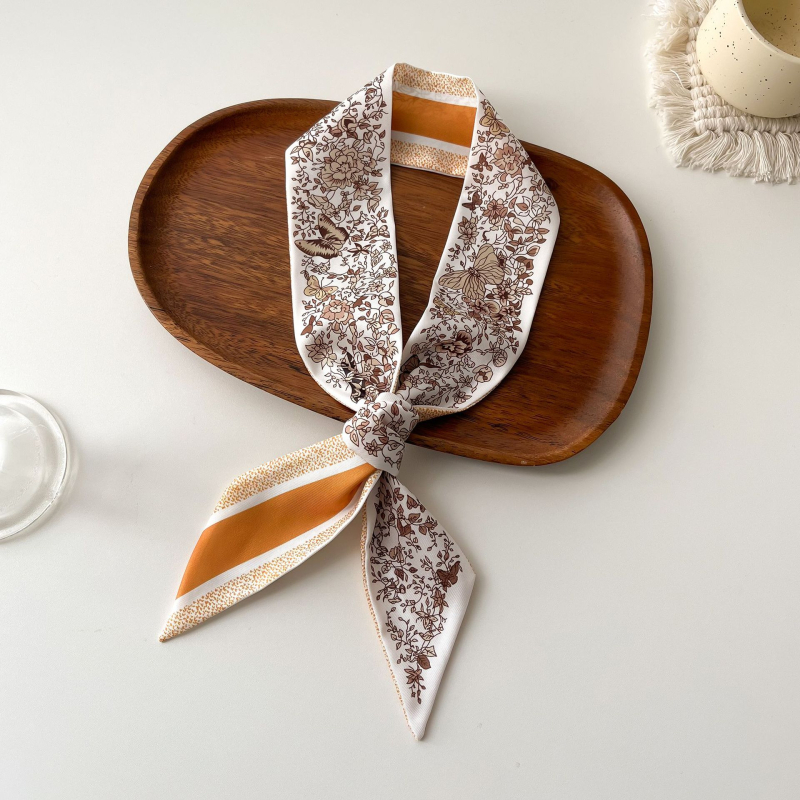 Șal pentru păr în stil franțuzesc din mătase sintetică, panglică lungă – țesătură simplă, imprimare, Primăvara 2024