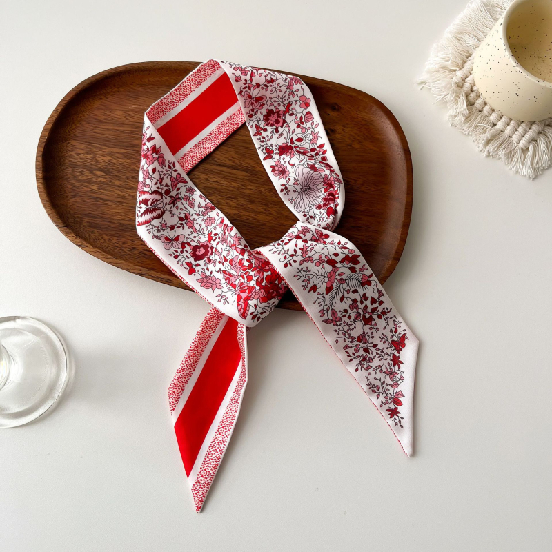 Șal pentru păr în stil franțuzesc din mătase sintetică, panglică lungă – țesătură simplă, imprimare, Primăvara 2024