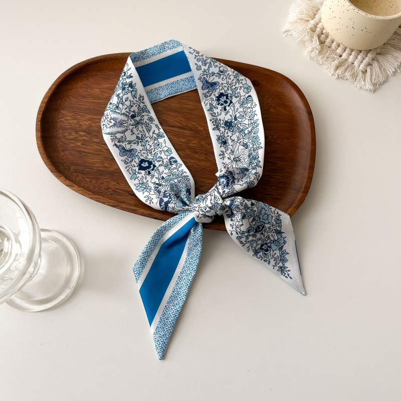 Șal pentru păr în stil franțuzesc din mătase sintetică, panglică lungă – țesătură simplă, imprimare, Primăvara 2024