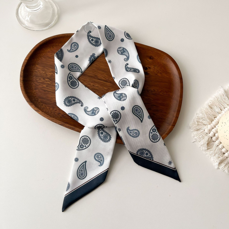 Șal pentru păr în stil franțuzesc din mătase sintetică, panglică lungă – țesătură simplă, imprimare, Primăvara 2024