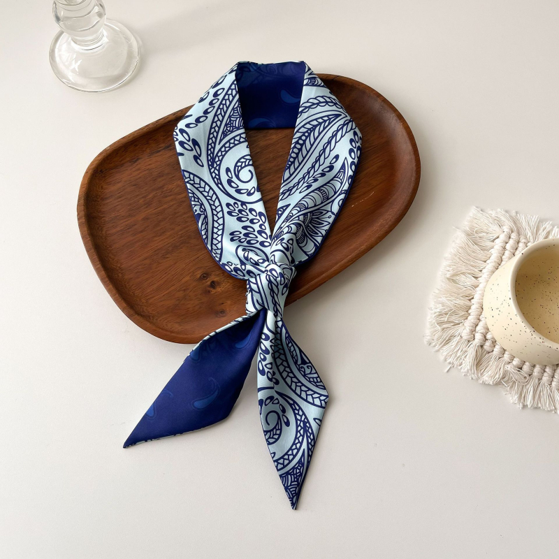 Șal pentru păr în stil franțuzesc din mătase sintetică, panglică lungă – țesătură simplă, imprimare, Primăvara 2024