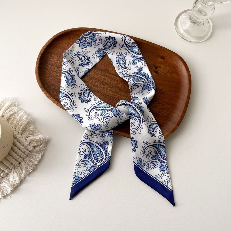 Șal pentru păr în stil franțuzesc din mătase sintetică, panglică lungă – țesătură simplă, imprimare, Primăvara 2024
