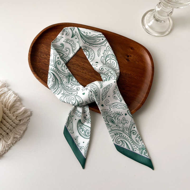 Șal pentru păr în stil franțuzesc din mătase sintetică, panglică lungă – țesătură simplă, imprimare, Primăvara 2024