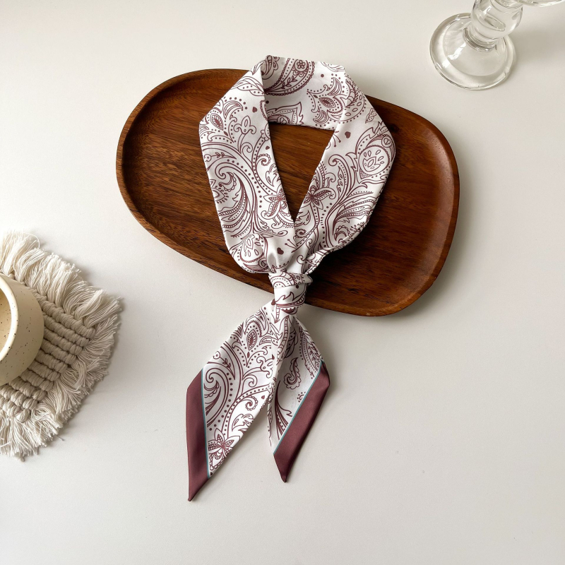 Șal pentru păr în stil franțuzesc din mătase sintetică, panglică lungă – țesătură simplă, imprimare, Primăvara 2024