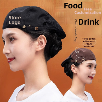 Beret pentru catering, din bumbac, șapcă cu plasă respirabilă, vârf plat, bor scurt, logo imprimat