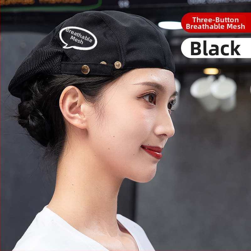 Beret pentru catering, din bumbac, șapcă cu plasă respirabilă, vârf plat, bor scurt, logo imprimat