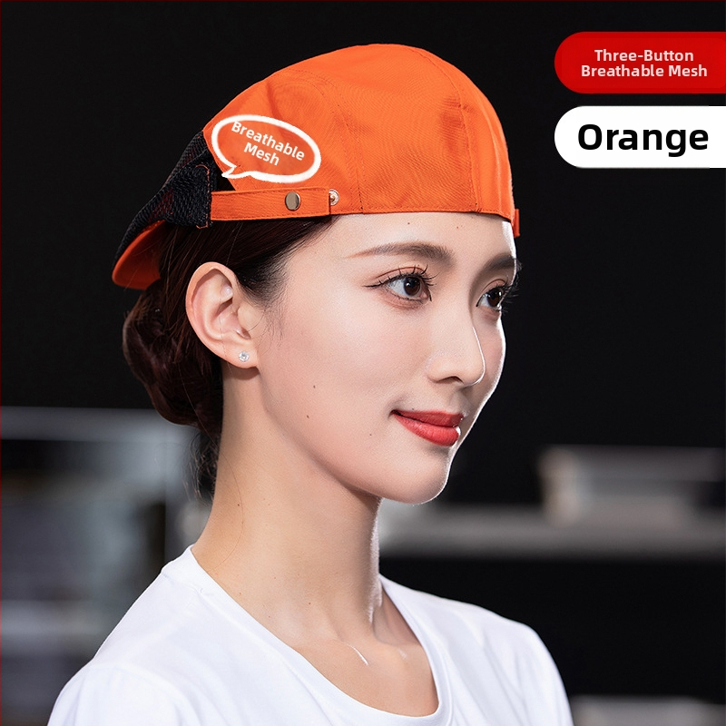 Beret pentru catering, din bumbac, șapcă cu plasă respirabilă, vârf plat, bor scurt, logo imprimat