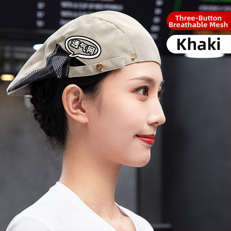 Beret pentru catering, din bumbac, șapcă cu plasă respirabilă, vârf plat, bor scurt, logo imprimat