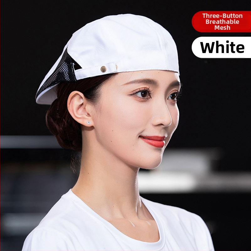 Beret pentru catering, din bumbac, șapcă cu plasă respirabilă, vârf plat, bor scurt, logo imprimat
