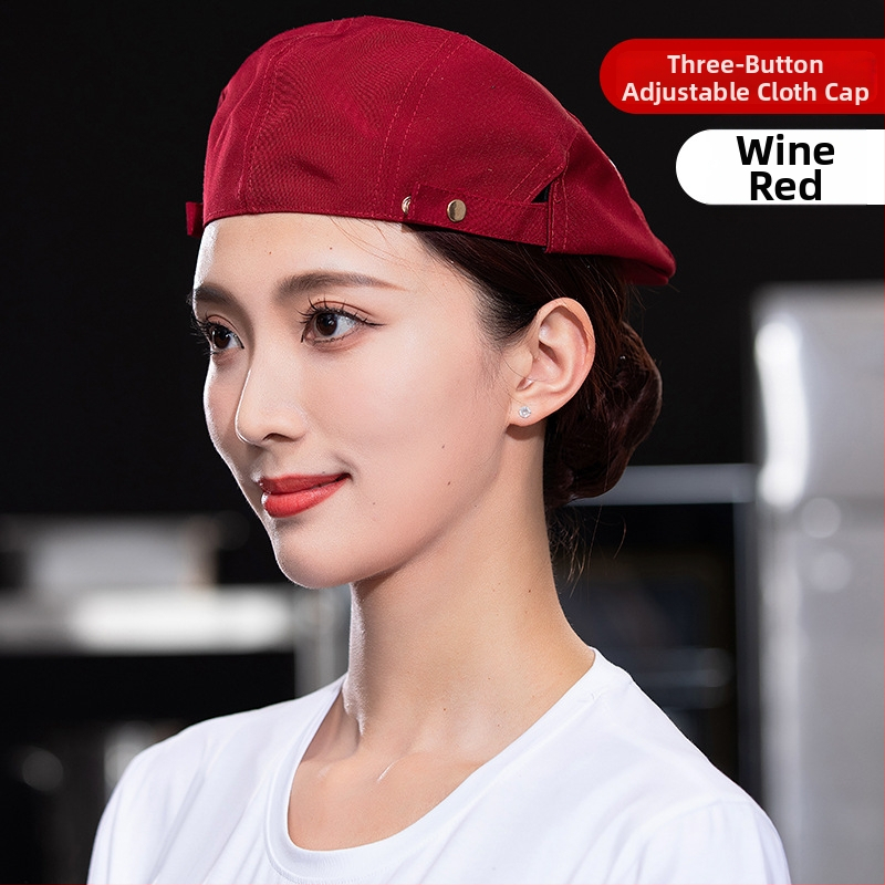 Beret pentru catering, din bumbac, șapcă cu plasă respirabilă, vârf plat, bor scurt, logo imprimat