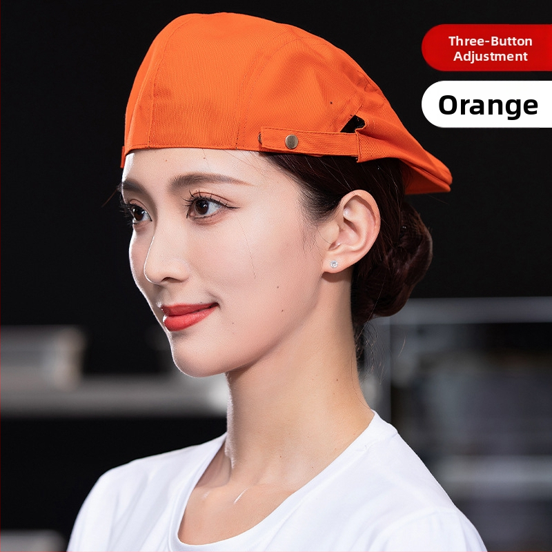 Beret pentru catering, din bumbac, șapcă cu plasă respirabilă, vârf plat, bor scurt, logo imprimat